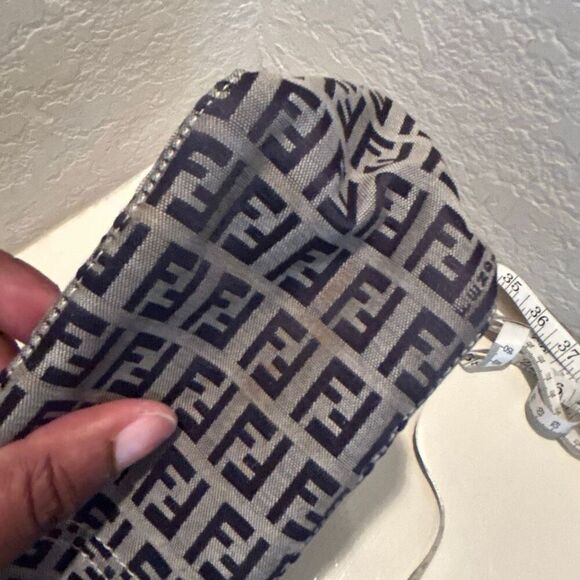 Fendi Zucchino Mini Bag Navy White FF Logo Slouchy Baguette Shoulder Purse - Picture 15 of 15
